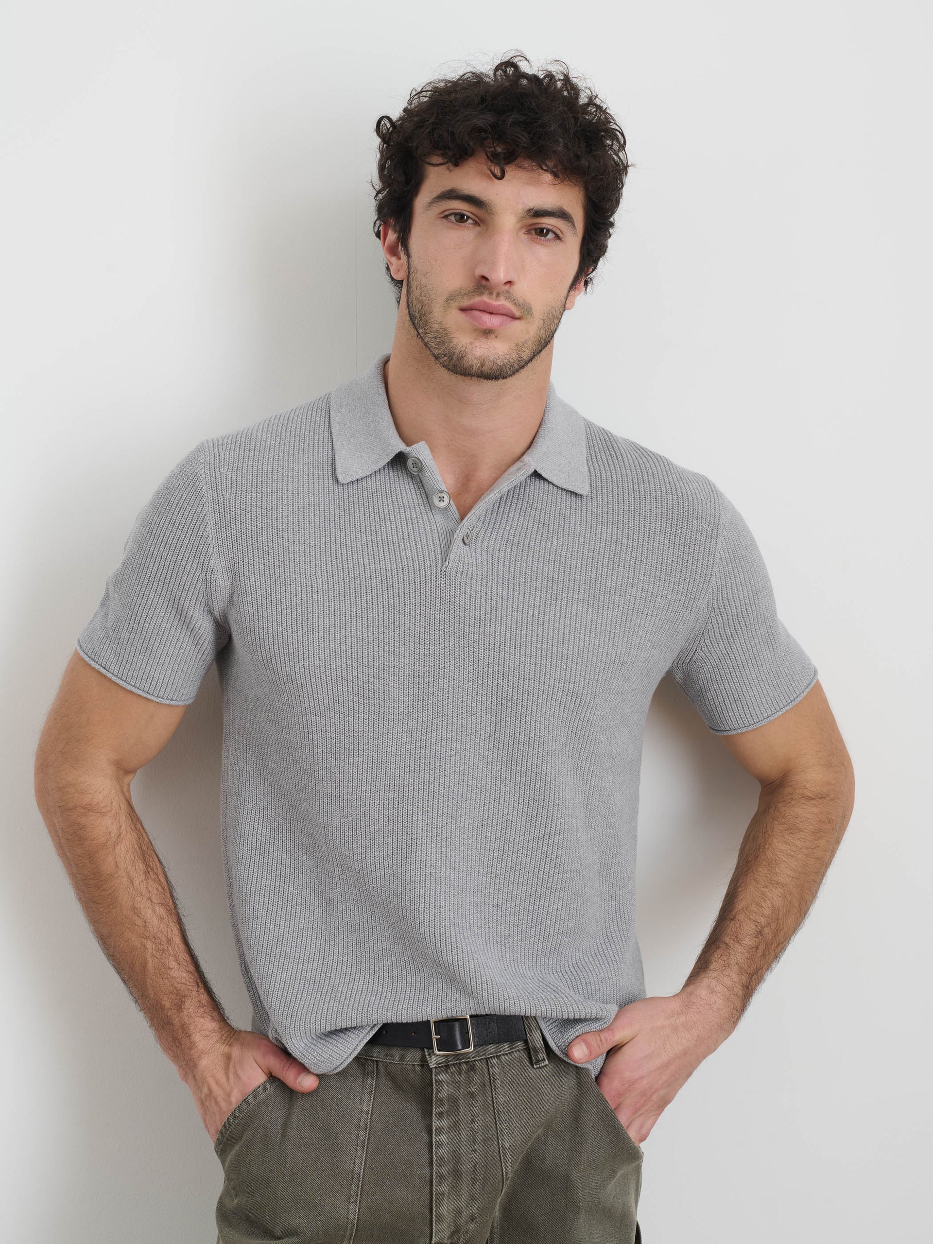 Alex Mill Eastwood Polo in Cotton Linen Heather Grey