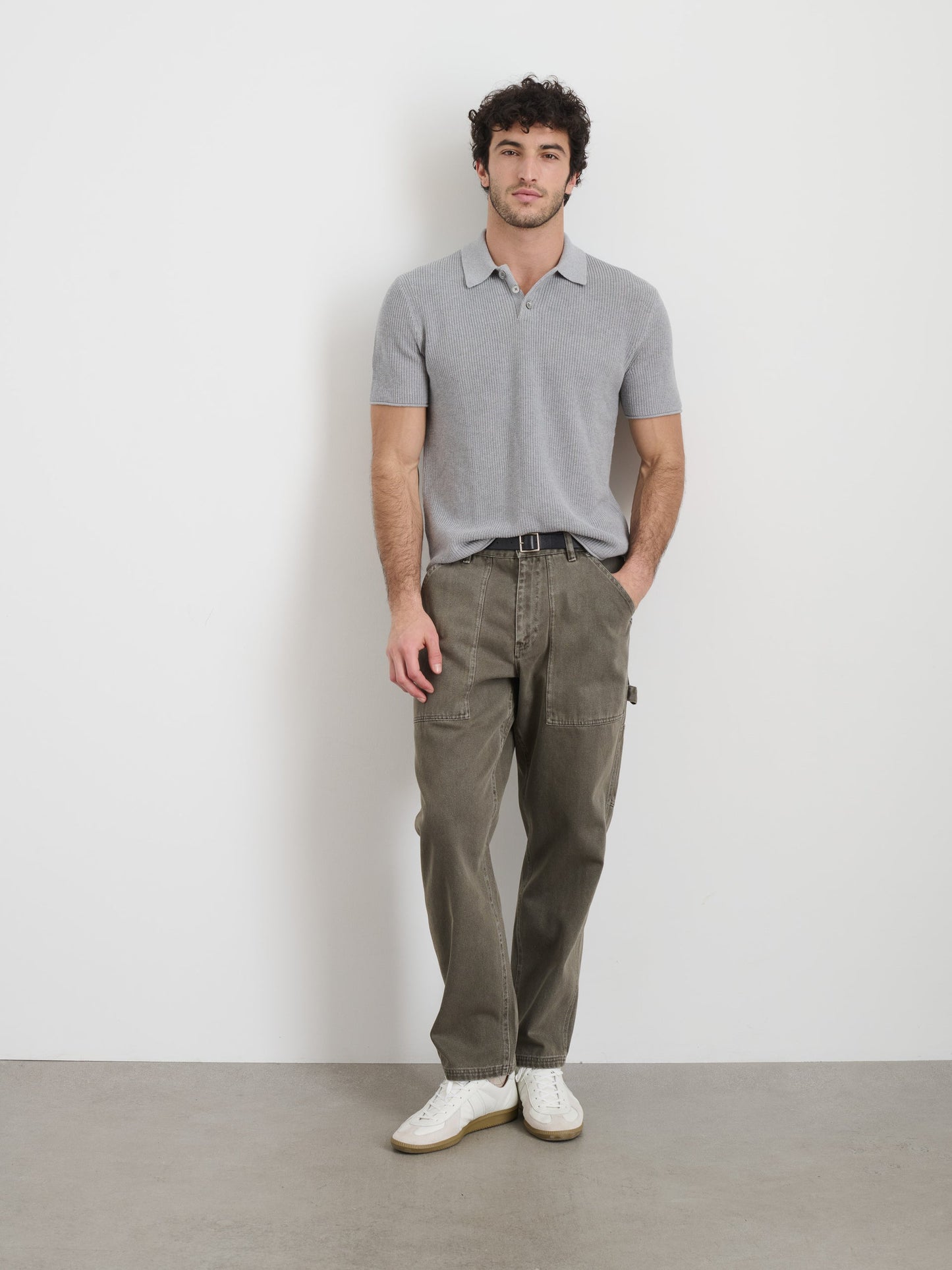 Alex Mill Eastwood Polo in Cotton Linen Heather Grey