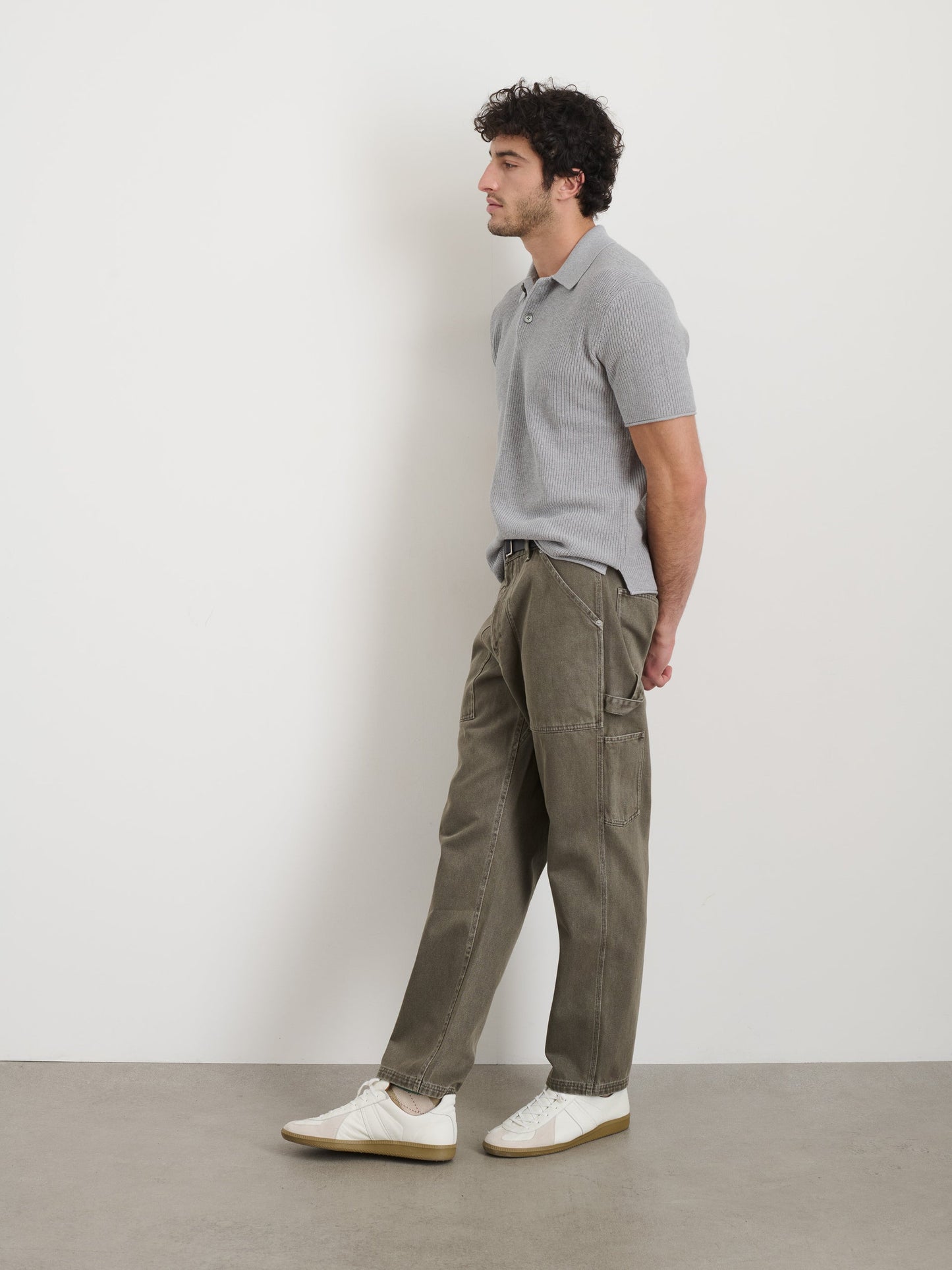 Alex Mill Eastwood Polo in Cotton Linen Heather Grey