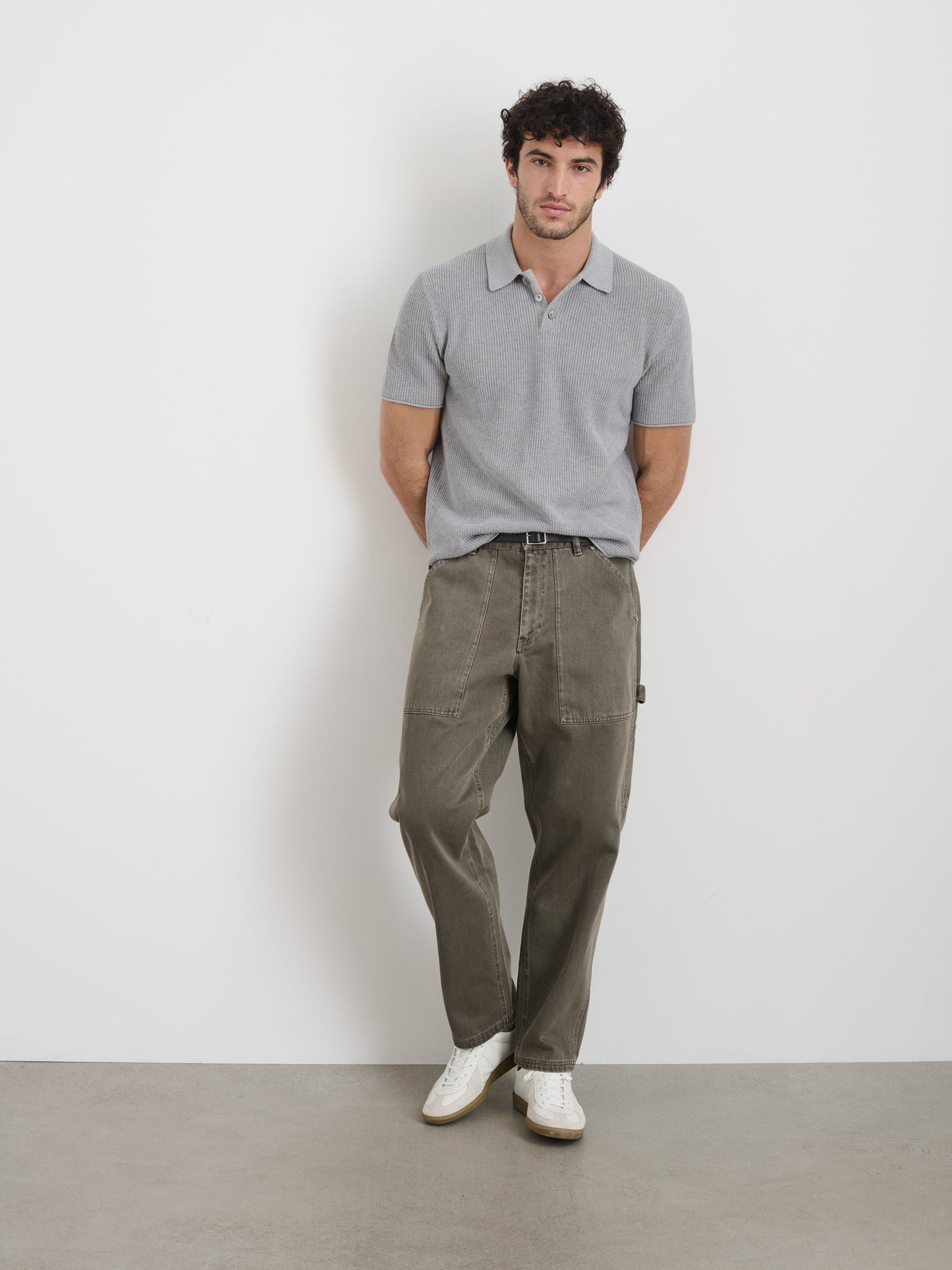 Alex Mill Eastwood Polo in Cotton Linen Heather Grey