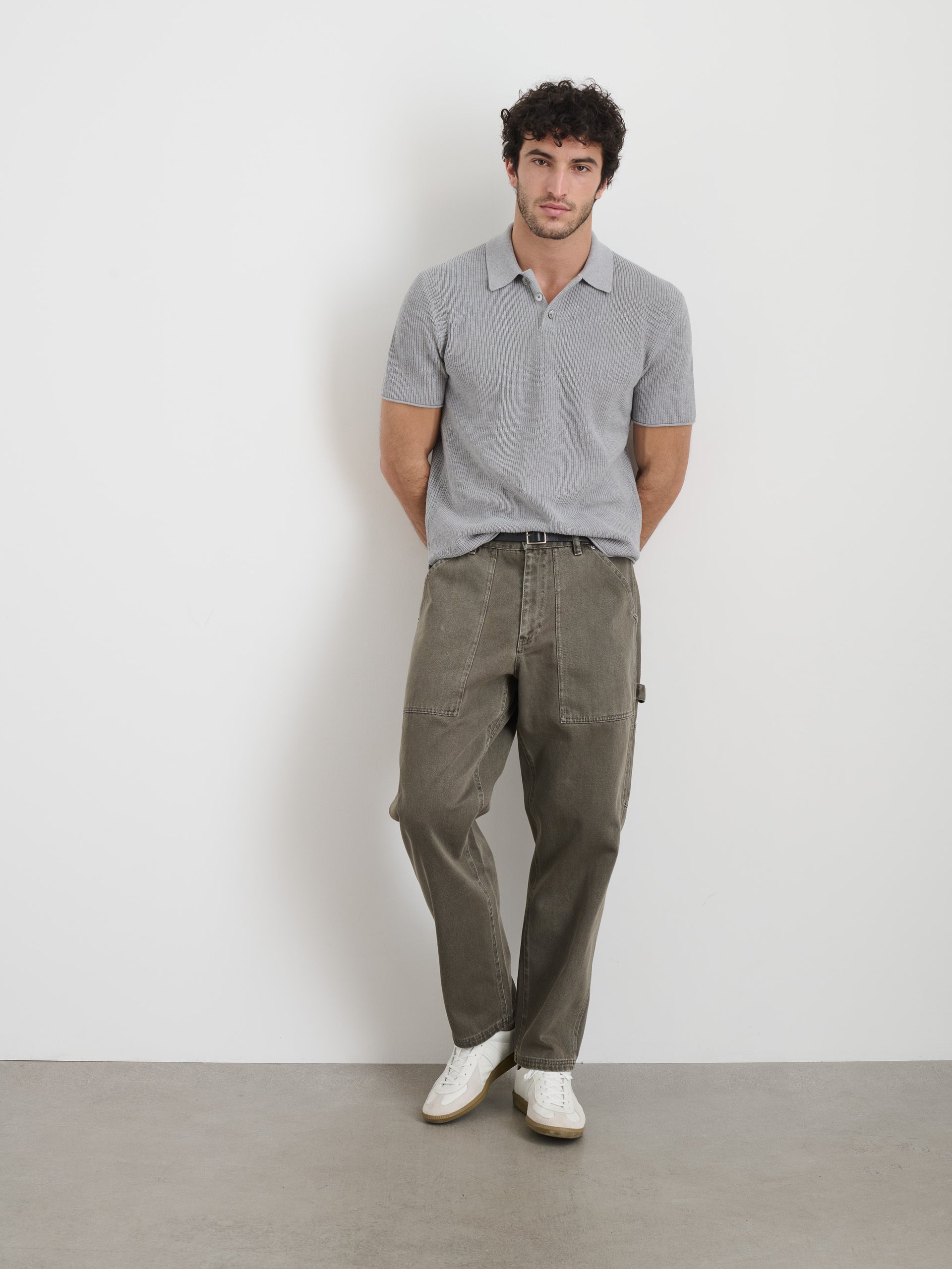 Alex Mill Eastwood Polo in Cotton Linen Heather Grey