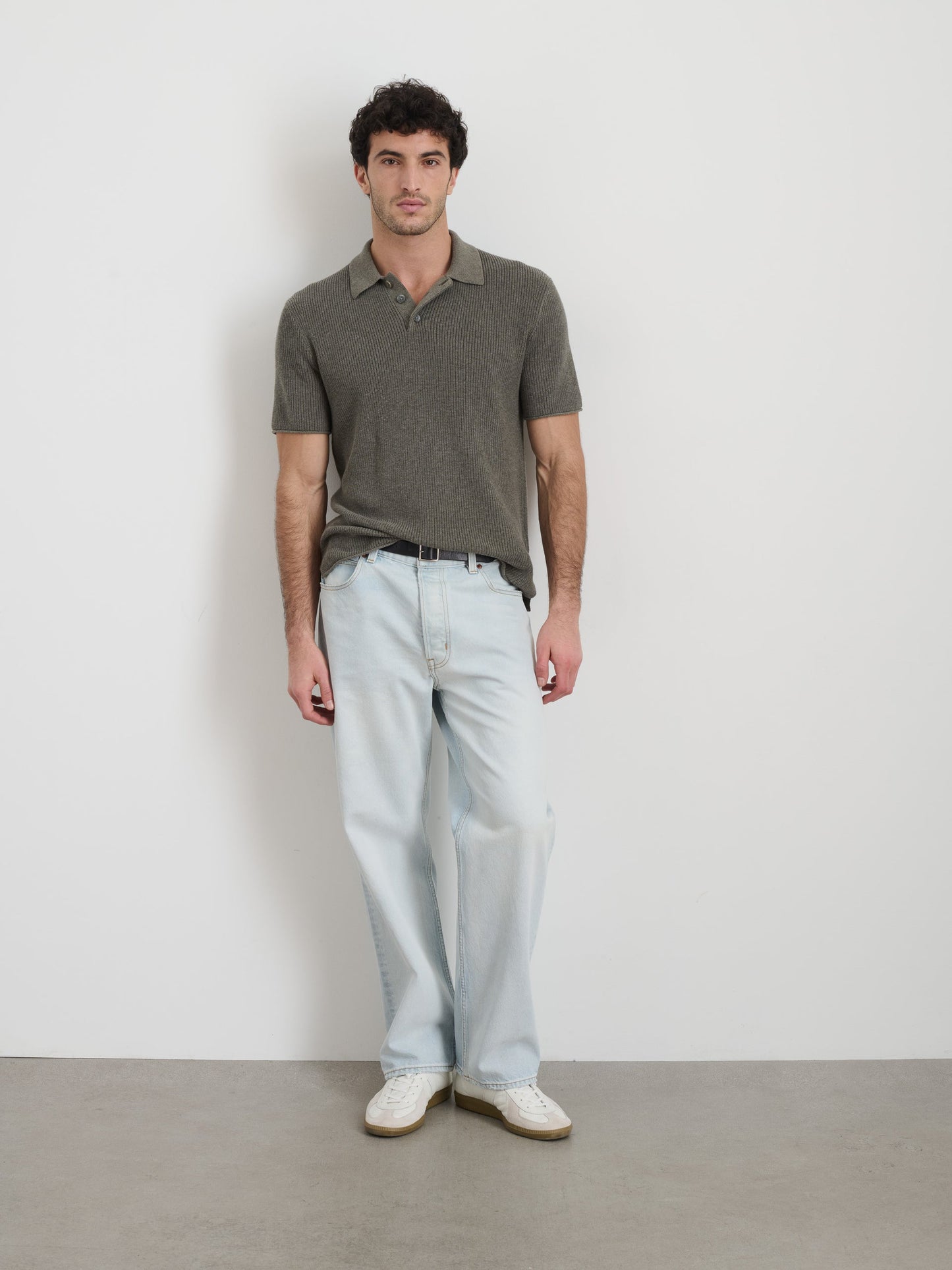 Alex Mill Eastwood Polo in Cotton Linen Heather Olive