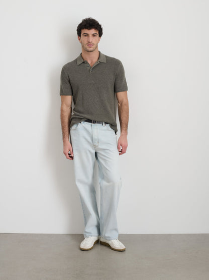 Alex Mill Eastwood Polo in Cotton Linen Heather Olive