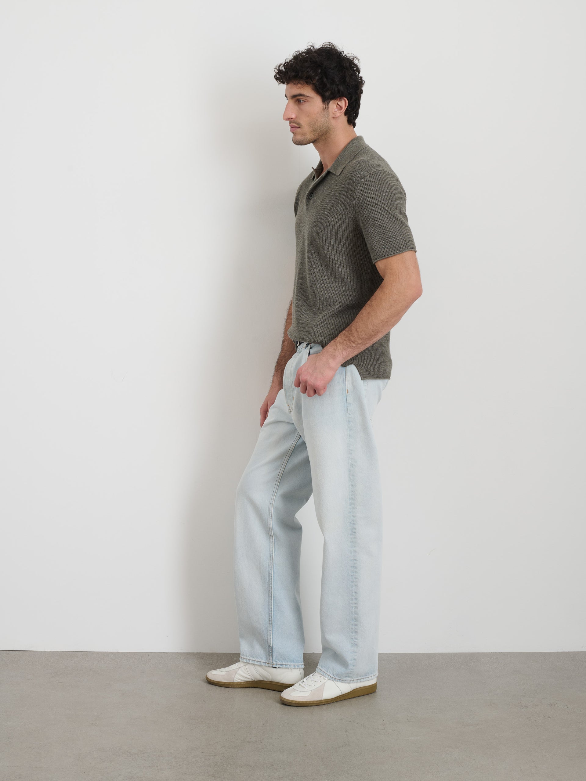 Alex Mill Eastwood Polo in Cotton Linen Heather Olive