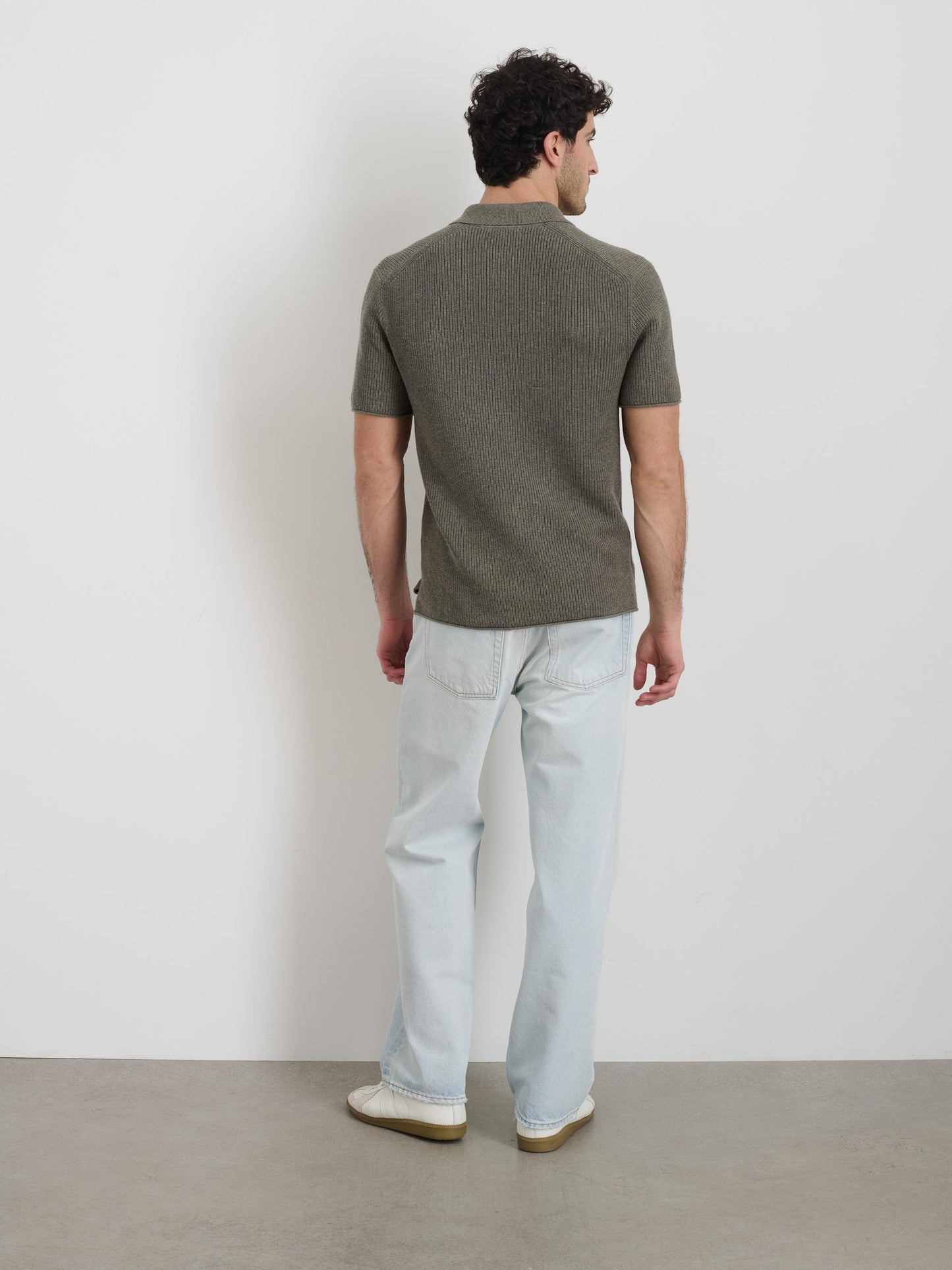 Alex Mill Eastwood Polo in Cotton Linen Heather Olive