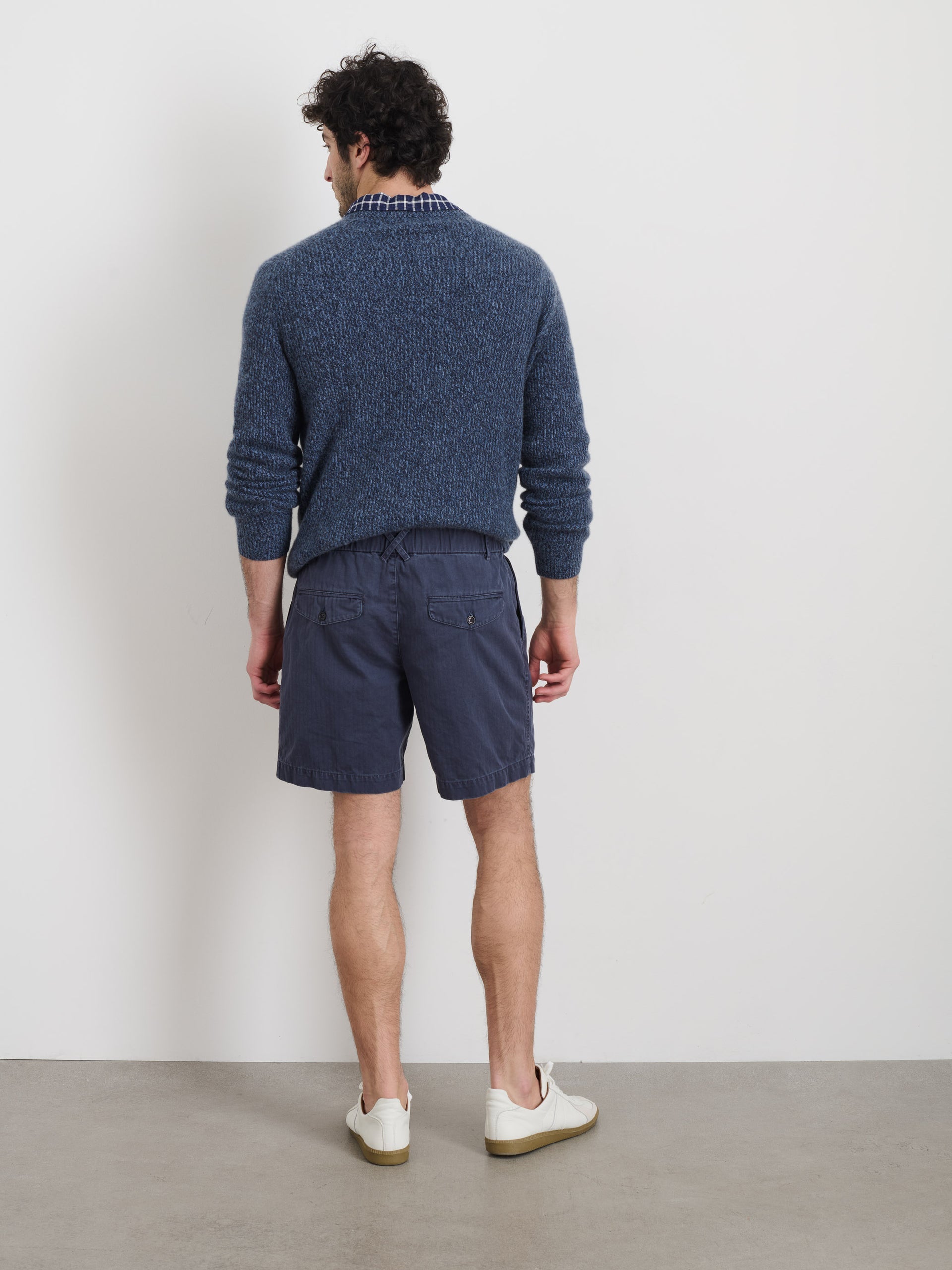 Alex Mill Pull On Short In Cotton Herringbone Navy