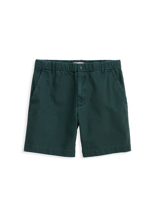 Alex Mill Pull On Short In Cotton Herringbone Dark Pine