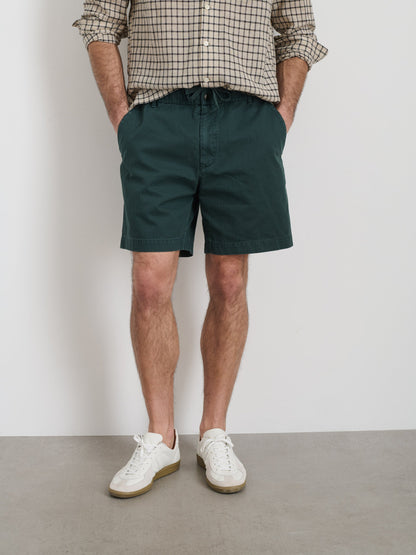 Alex Mill Pull On Short In Cotton Herringbone Dark Pine