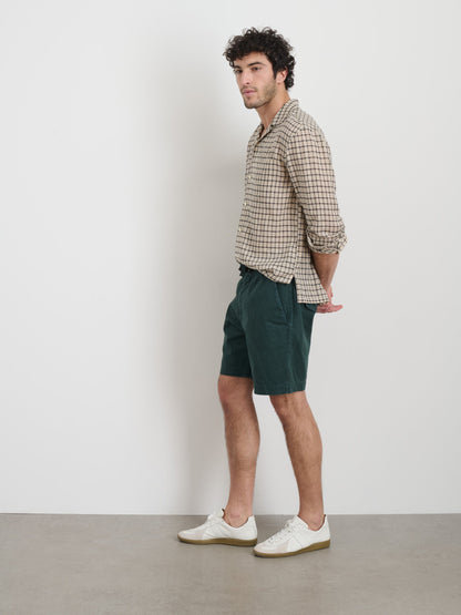 Alex Mill Pull On Short In Cotton Herringbone Dark Pine