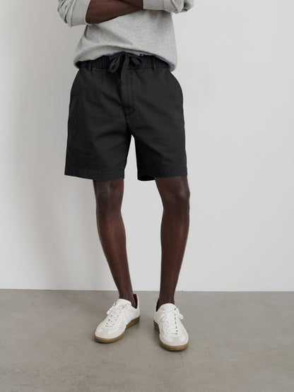 Alex Mill Pull On Short In Cotton Herringbone Rich Black