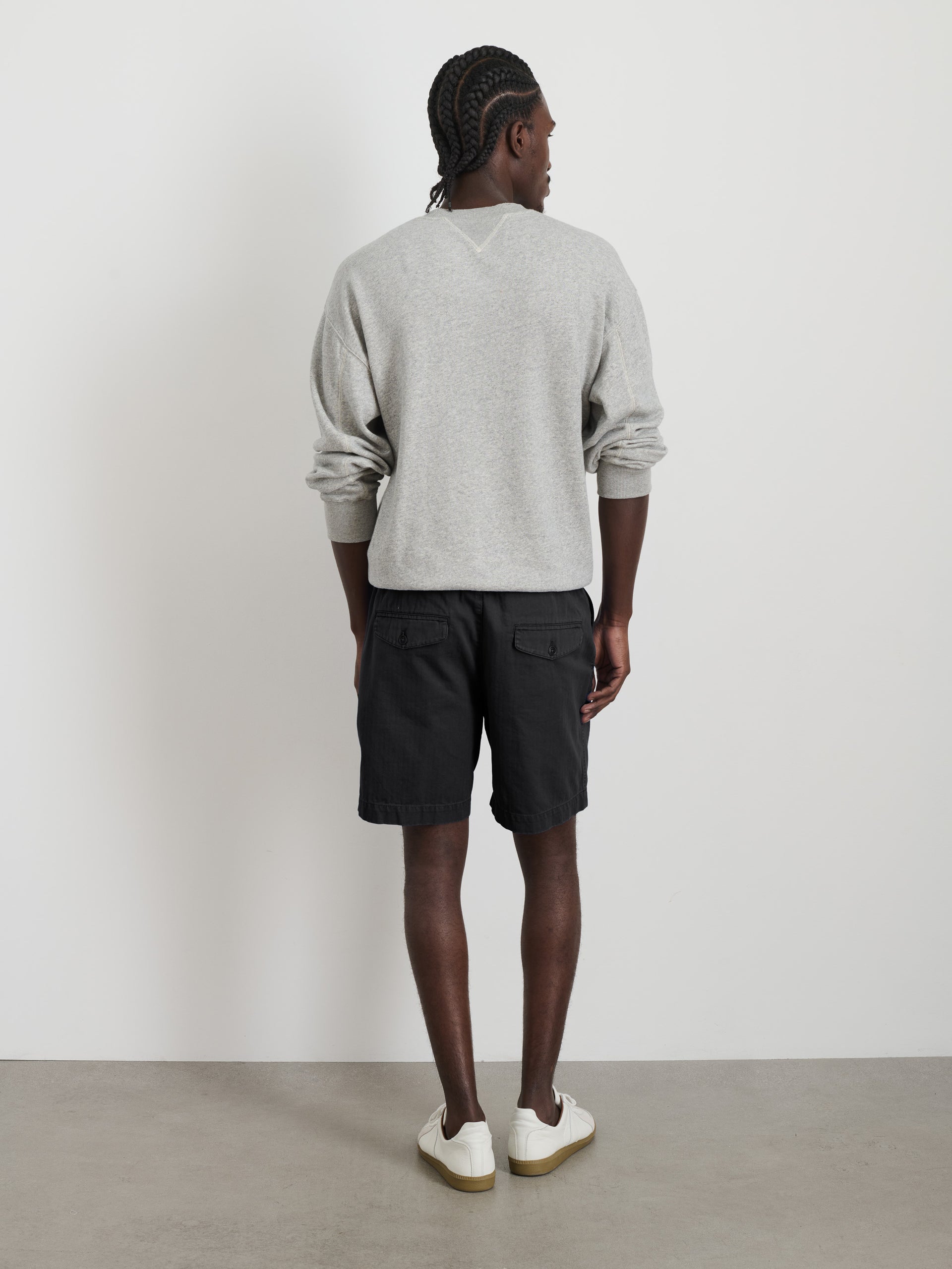 Alex Mill Pull On Short In Cotton Herringbone Rich Black