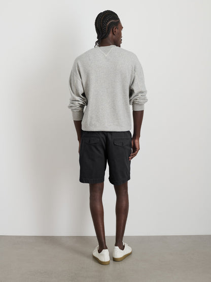 Alex Mill Pull On Short In Cotton Herringbone Rich Black