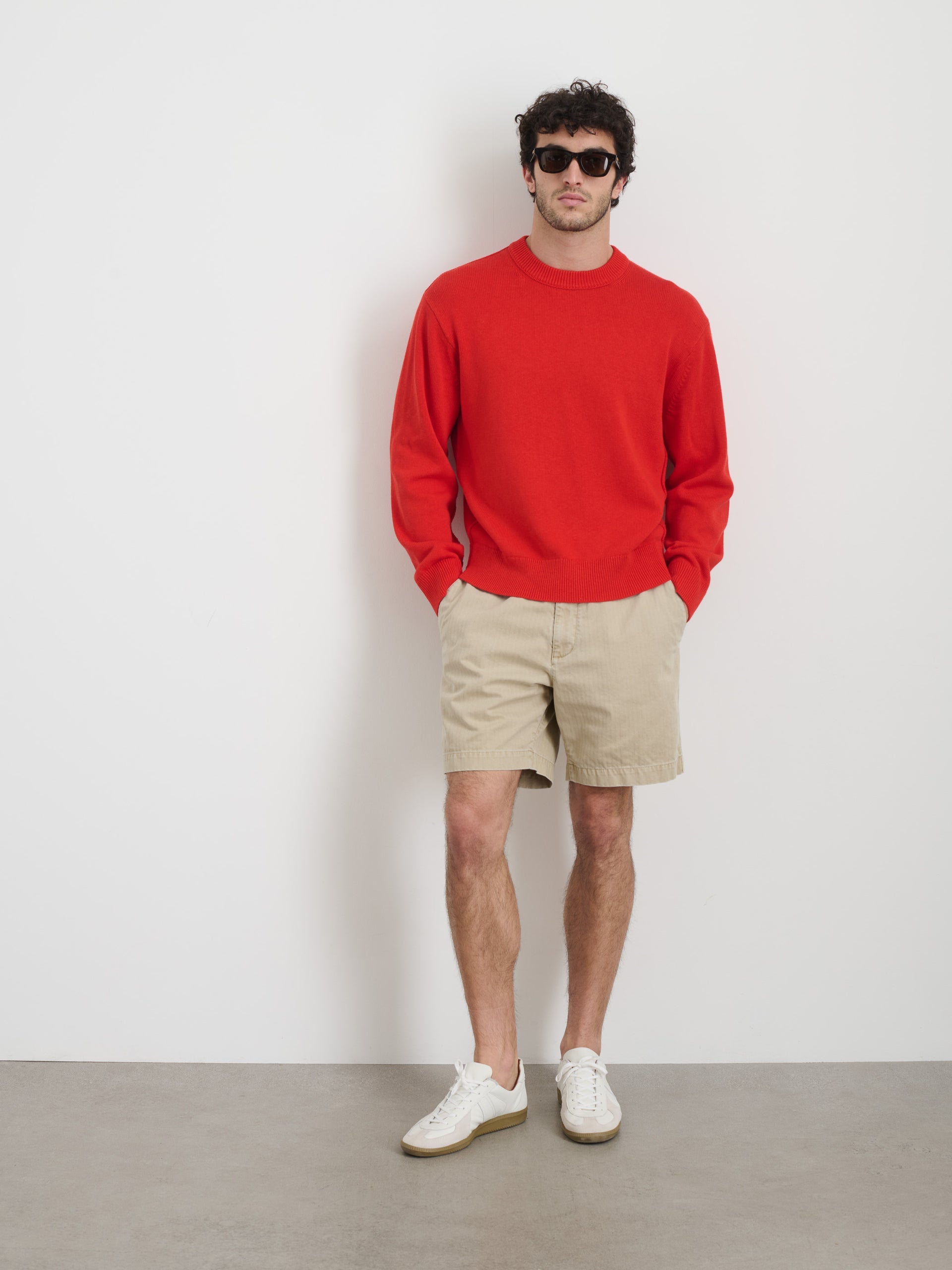 Alex Mill Pull On Short In Cotton Herringbone Stoneware