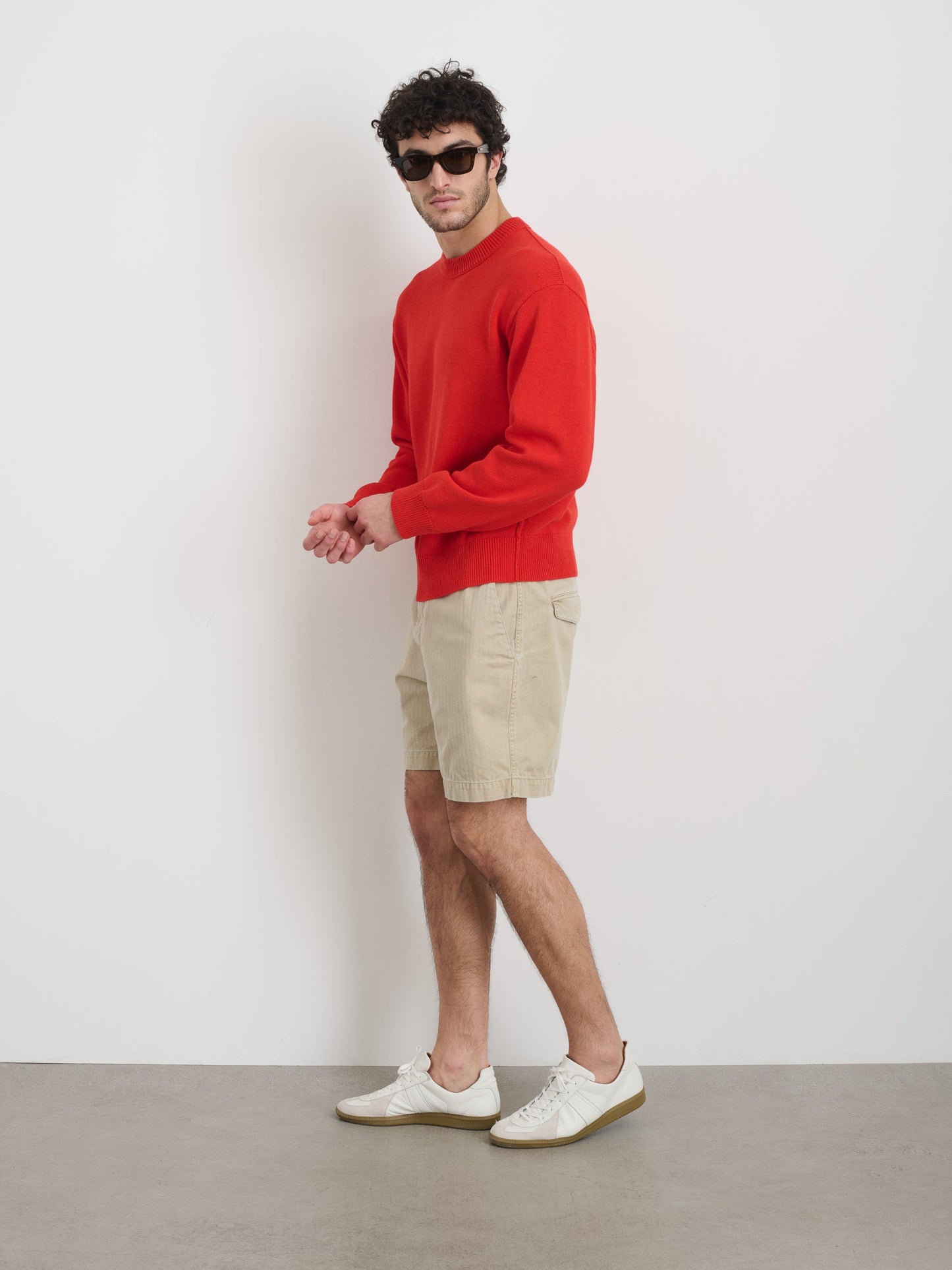 Alex Mill Pull On Short In Cotton Herringbone Stoneware