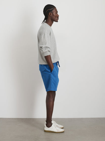 Alex Mill Pull On Short In Cotton Herringbone Cunningham Blue