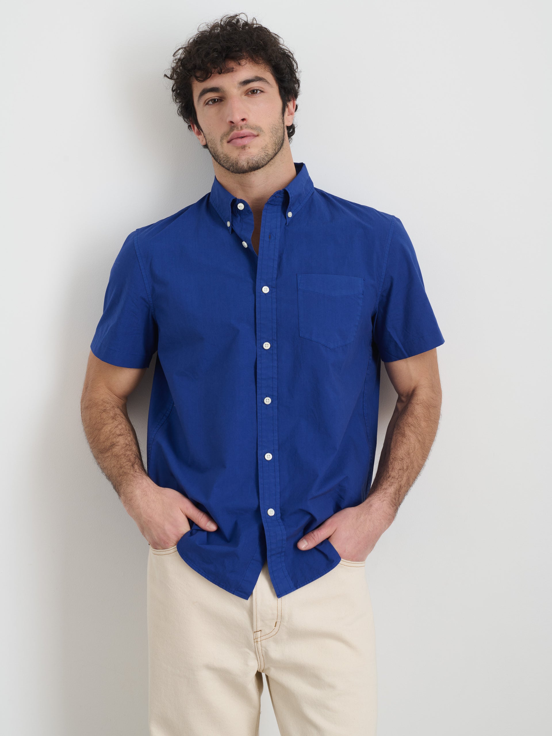 Alex Mill Short Sleeve Mill Shirt in Cotton Cobalt