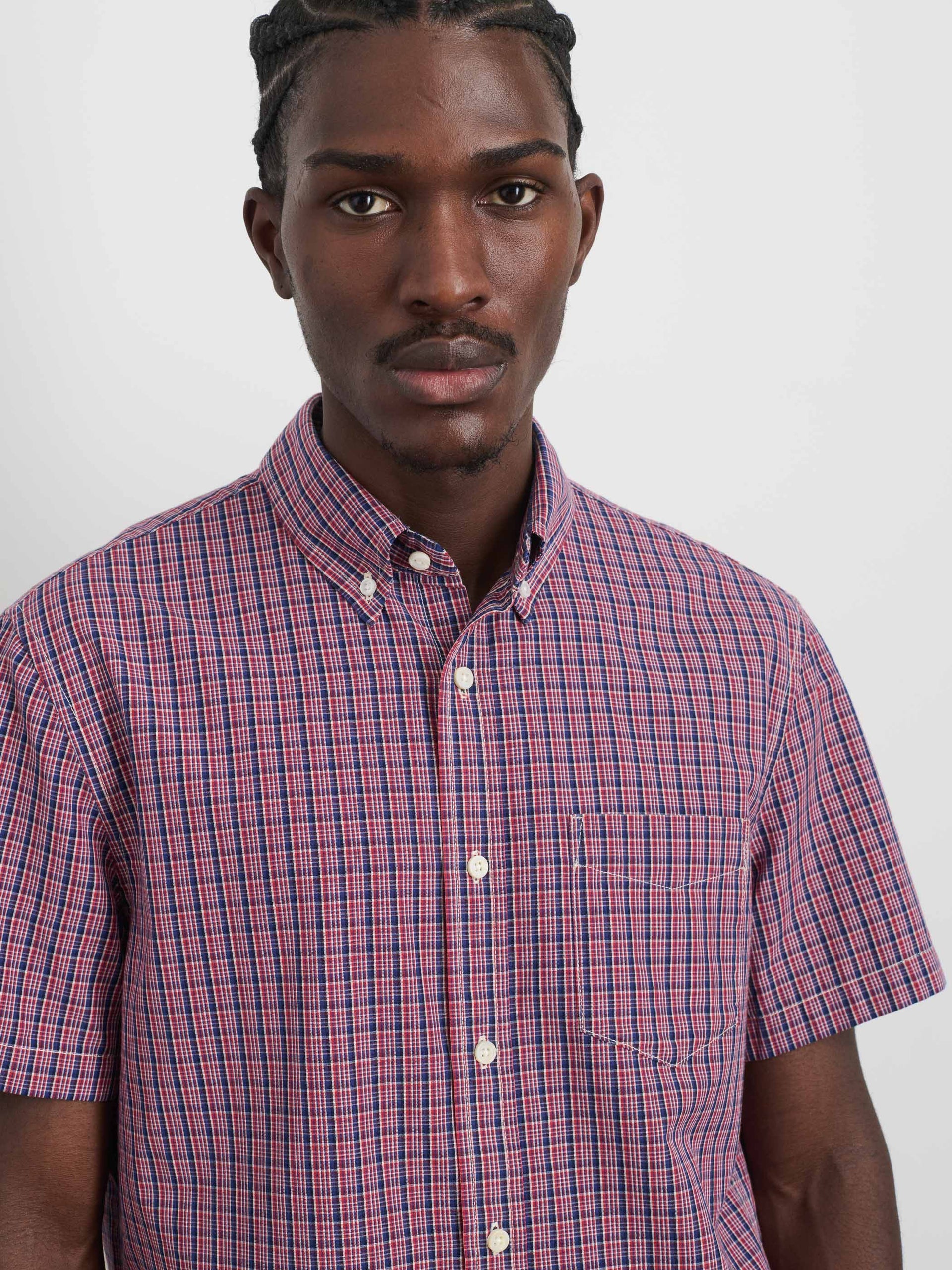Alex Mill Short Sleeve Mill Shirt In Madras Red/Navy