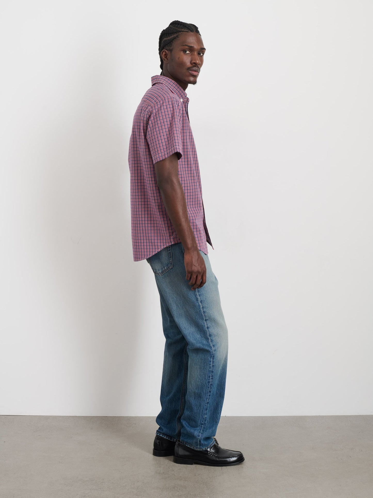 Alex Mill Short Sleeve Mill Shirt In Madras Red/Navy