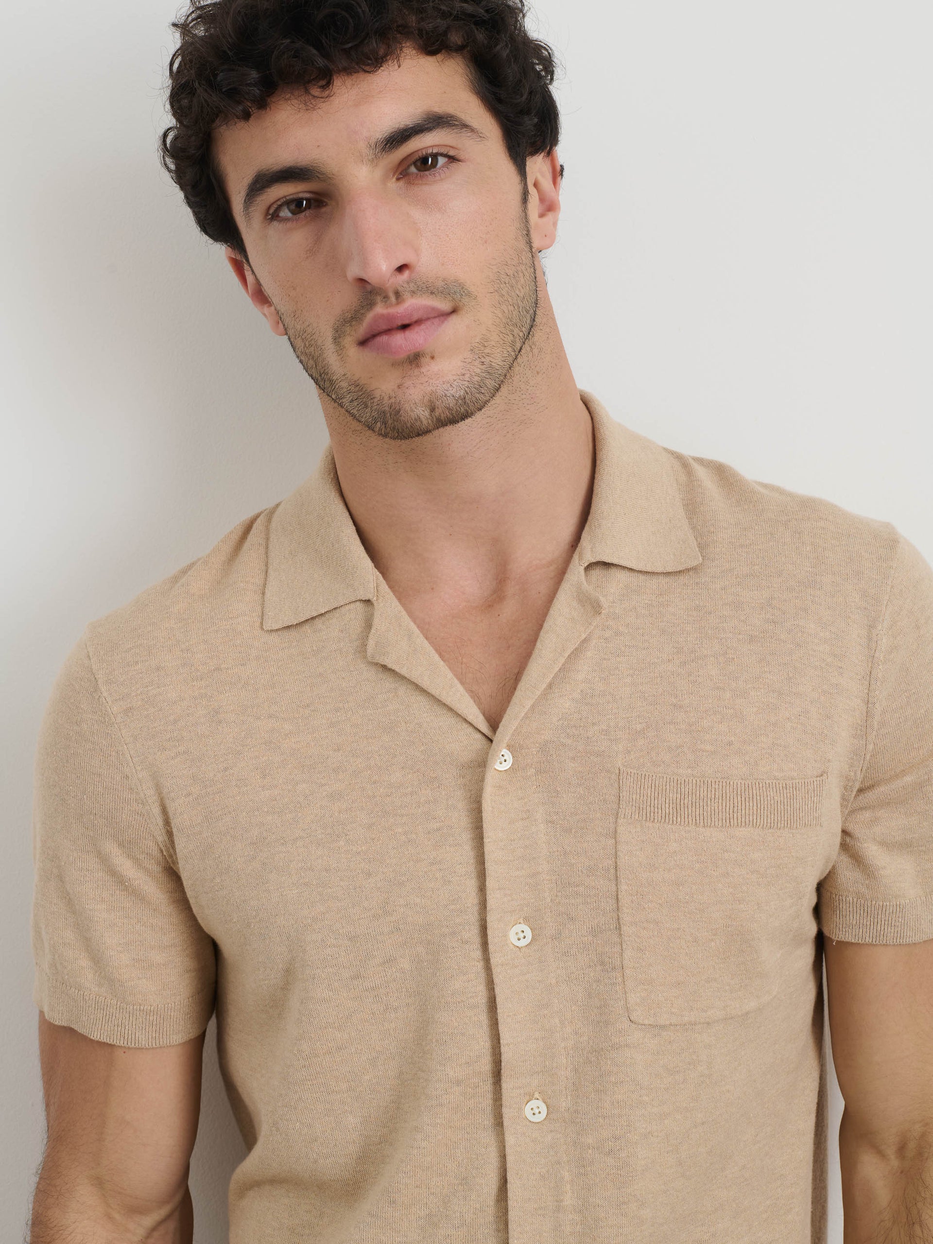 Alex Mill Aldrich Knit Shirt in Hemp Cotton Sand