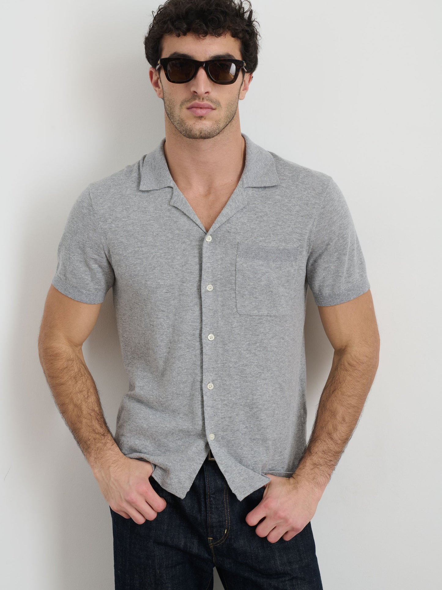 Alex Mill Aldrich Knit Shirt in Hemp Cotton Heather Grey
