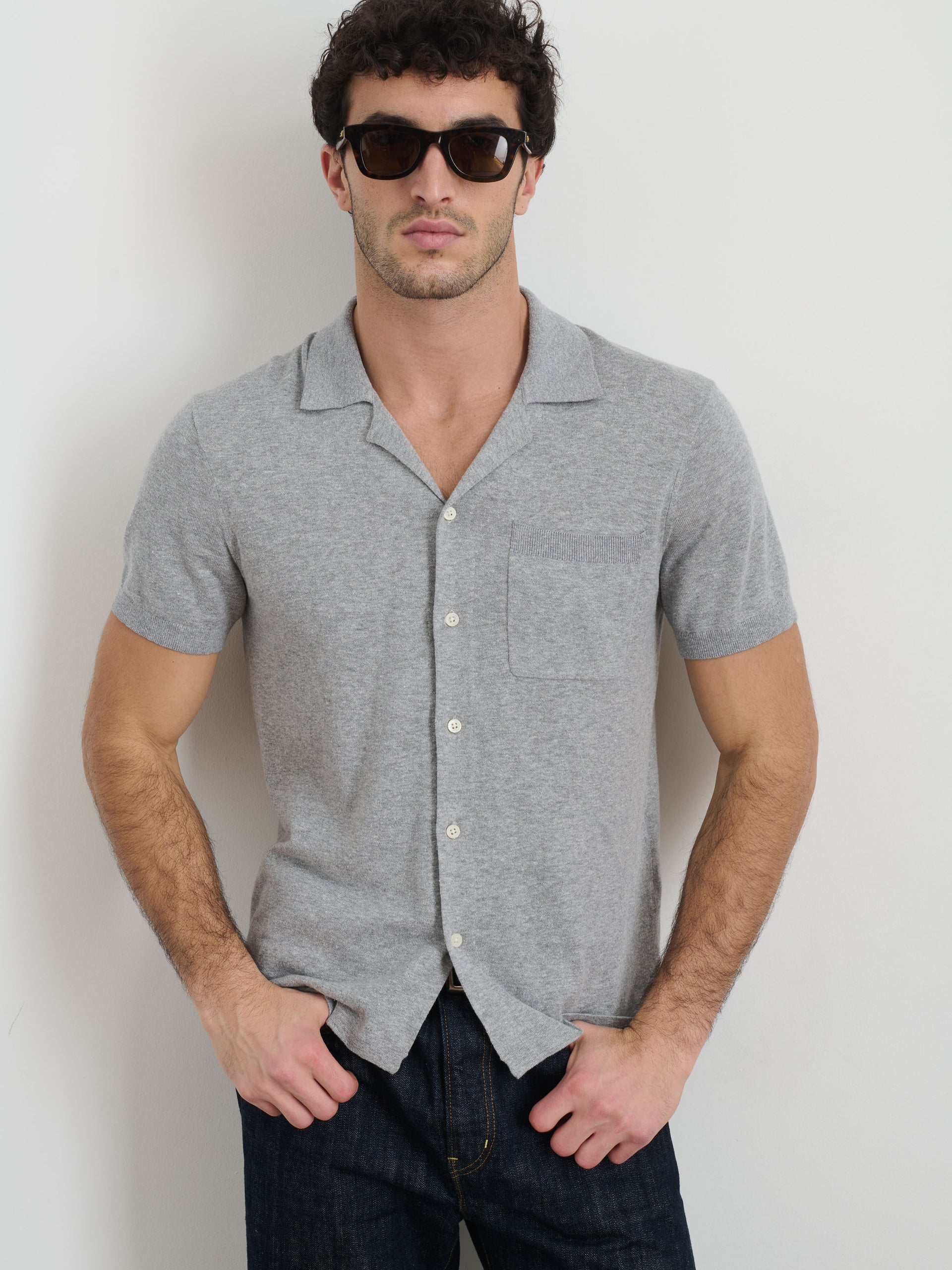 Alex Mill Aldrich Knit Shirt in Hemp Cotton Heather Grey
