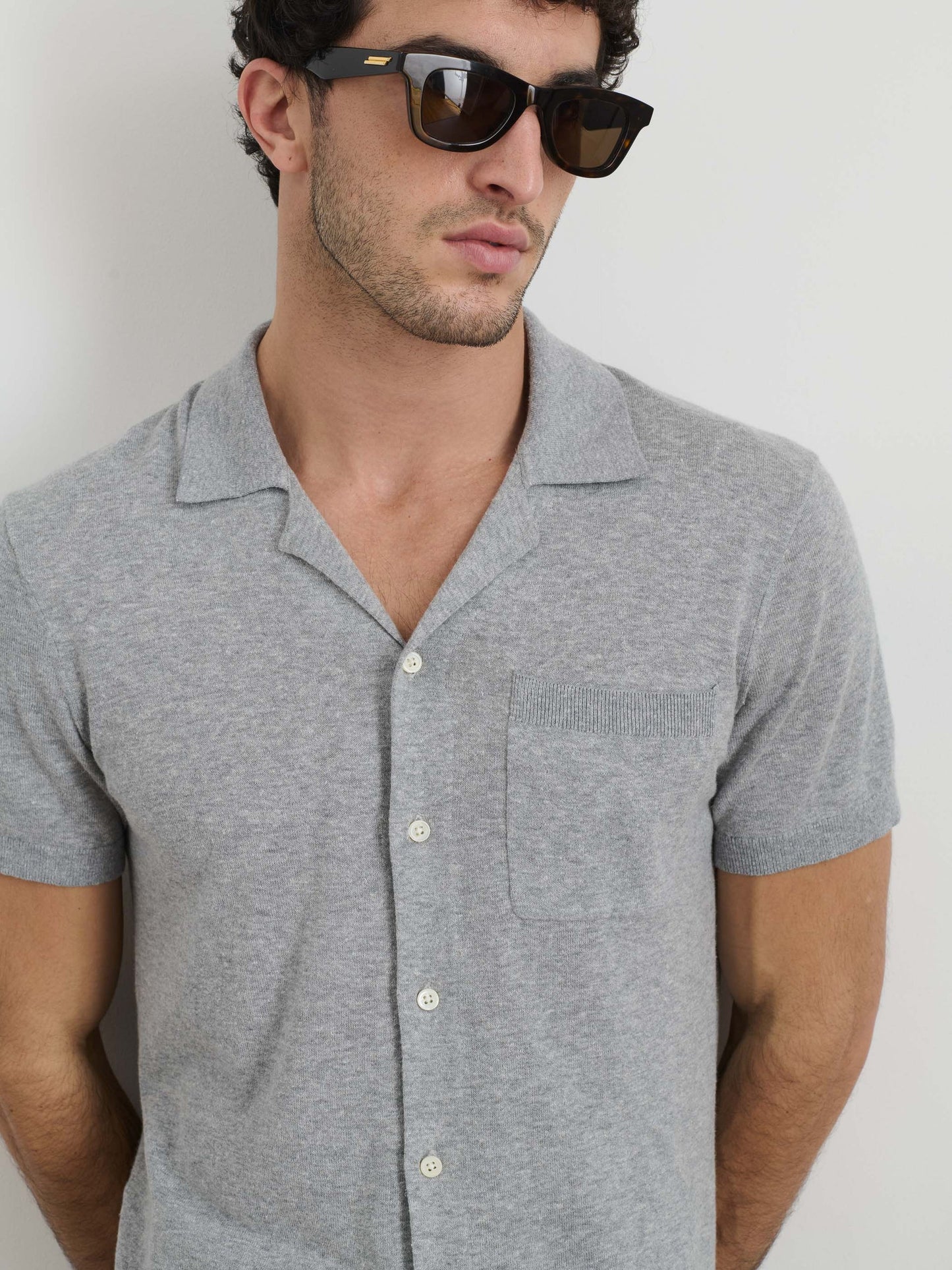 Alex Mill Aldrich Knit Shirt in Hemp Cotton Heather Grey